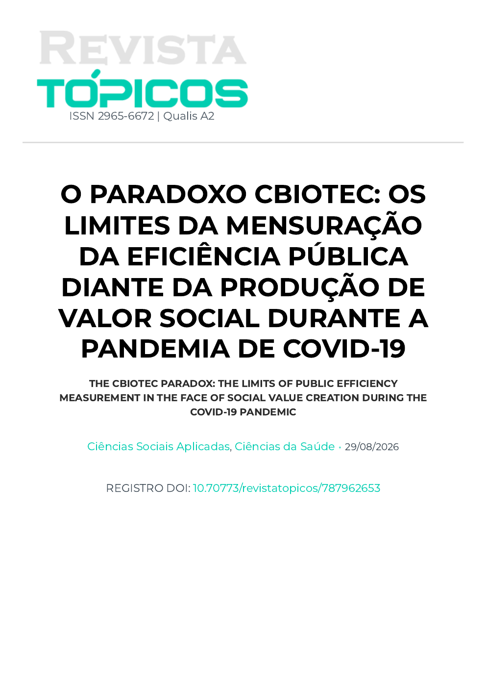 Primeira página do artigo O Paradoxo CBIOTEC